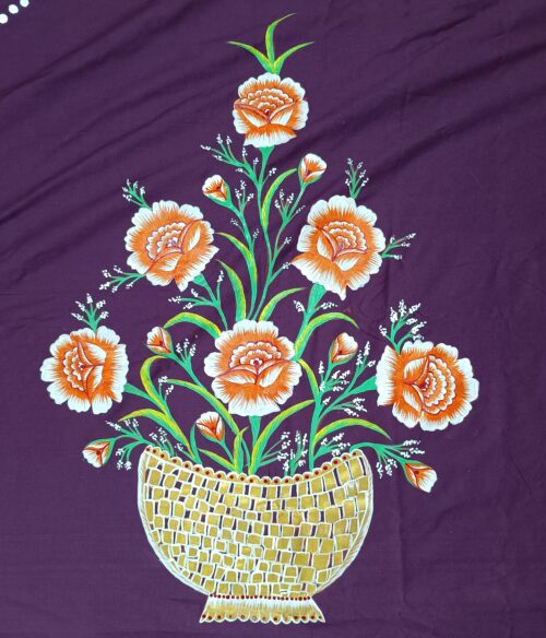 Bedsheet - Fabric painted - Center Flower Pot - BS-FB-C1A4B8-DN01 - Image 2