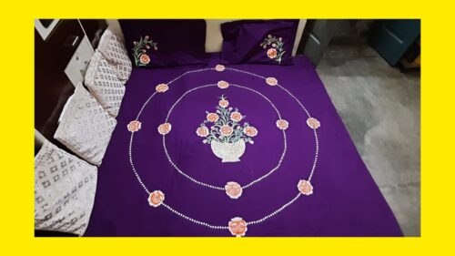Bedsheet - Fabric painted - Center Flower Pot - BS-FB-C1A4B8-DN01